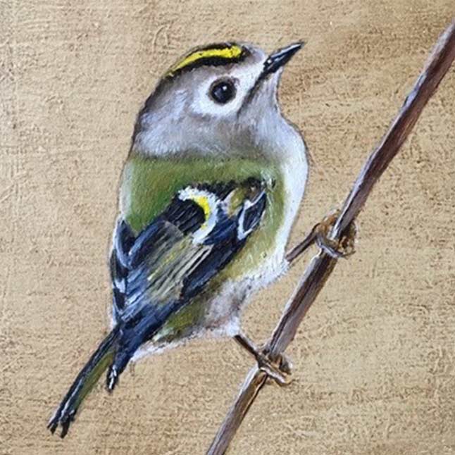 Painting of a bird on a branch