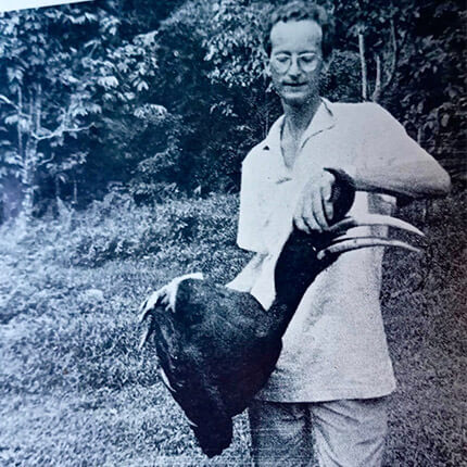 Gathorne Cranbrook holding a bird