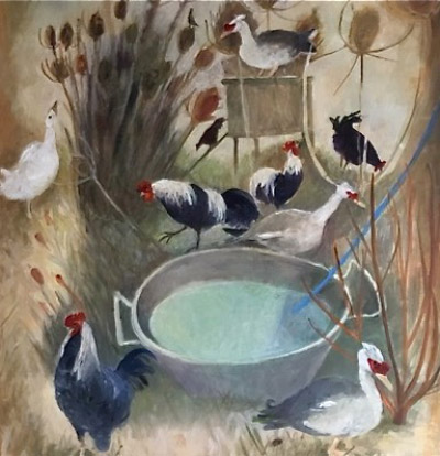 Tessa Newcomb farmyard birds painting